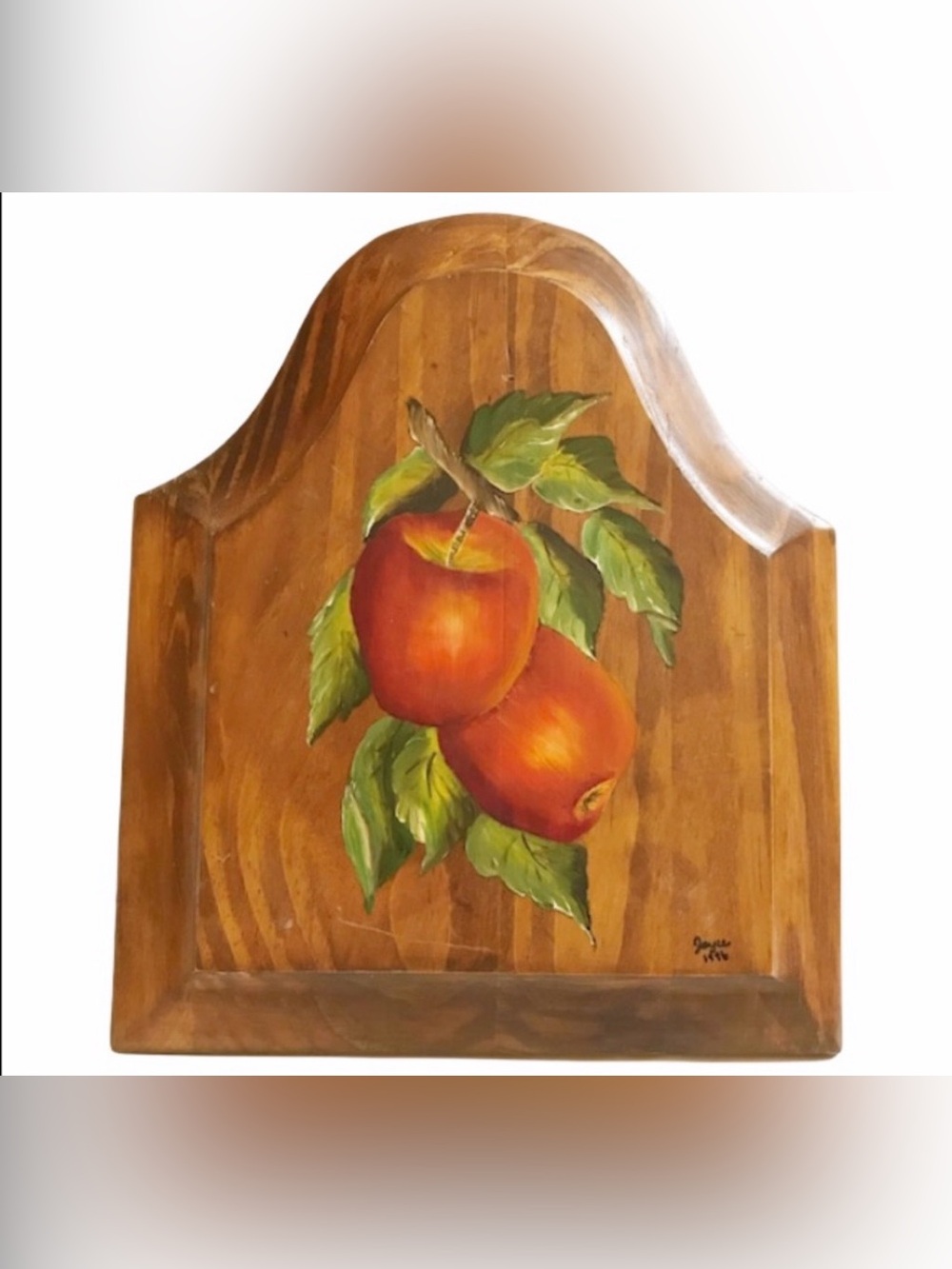 Vintage Hand-painted Apple Wall Plaque on Wood